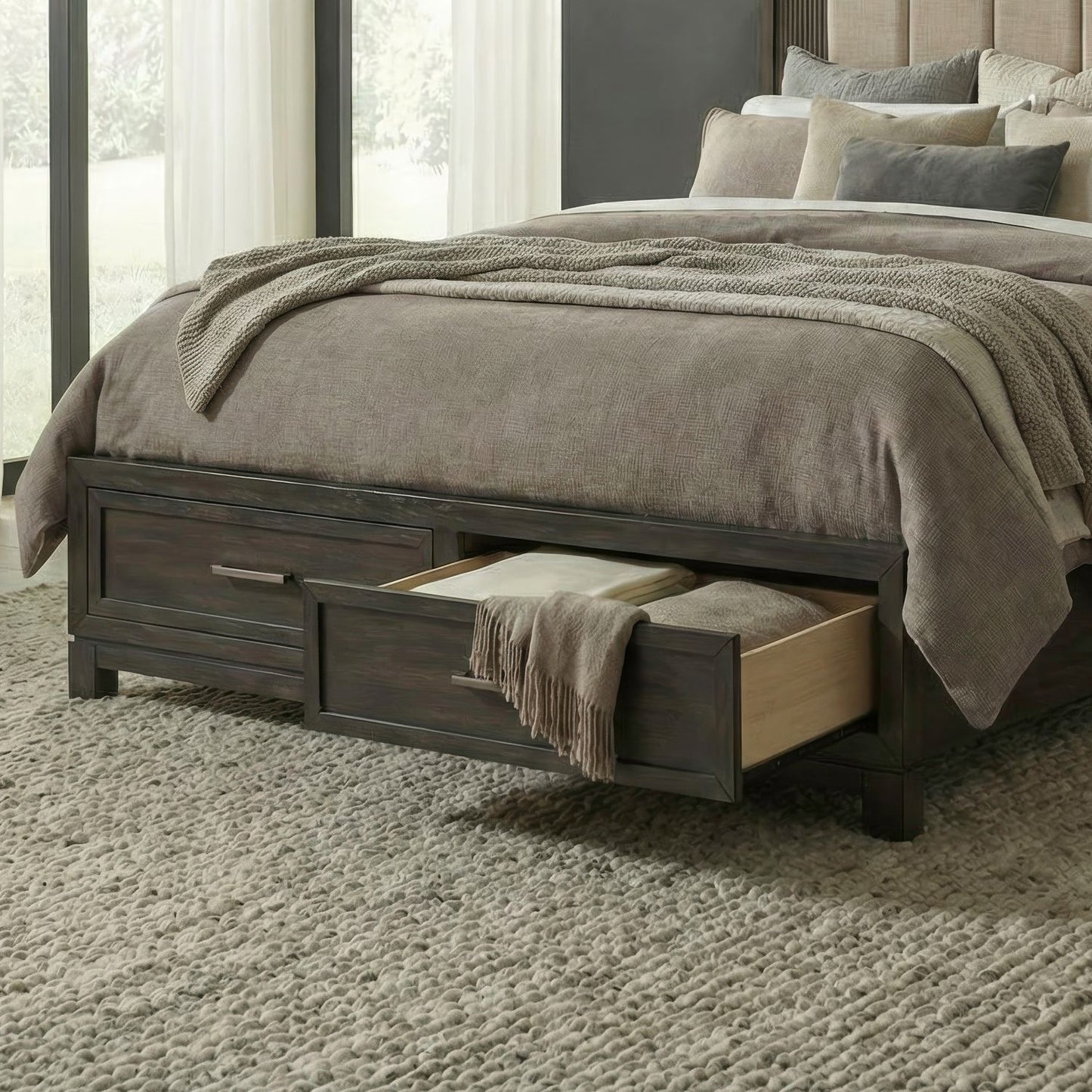 Modern Edge - King Storage Footboard With Slat Roll - Caffe