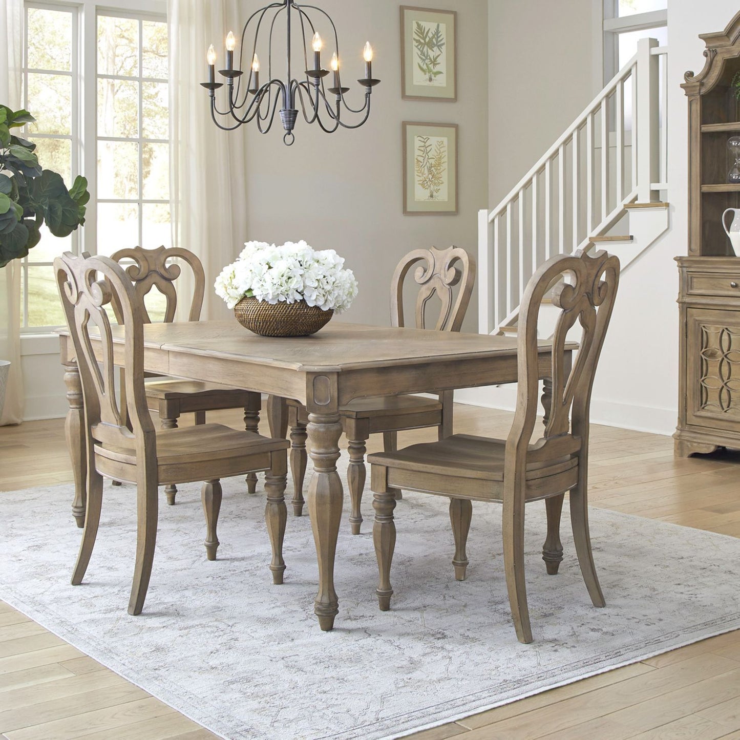Magnolia Manor - 5 Piece Rectangular Table Set - Brown
