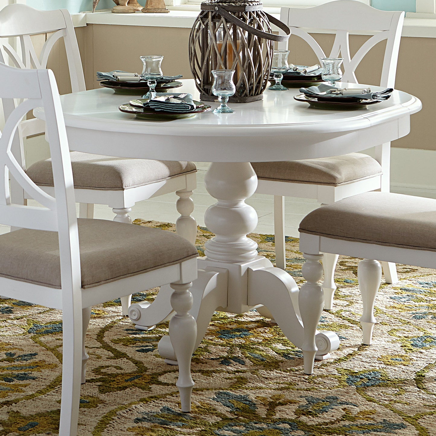 Summer House - Round Pedestal Table Base - Oyster White