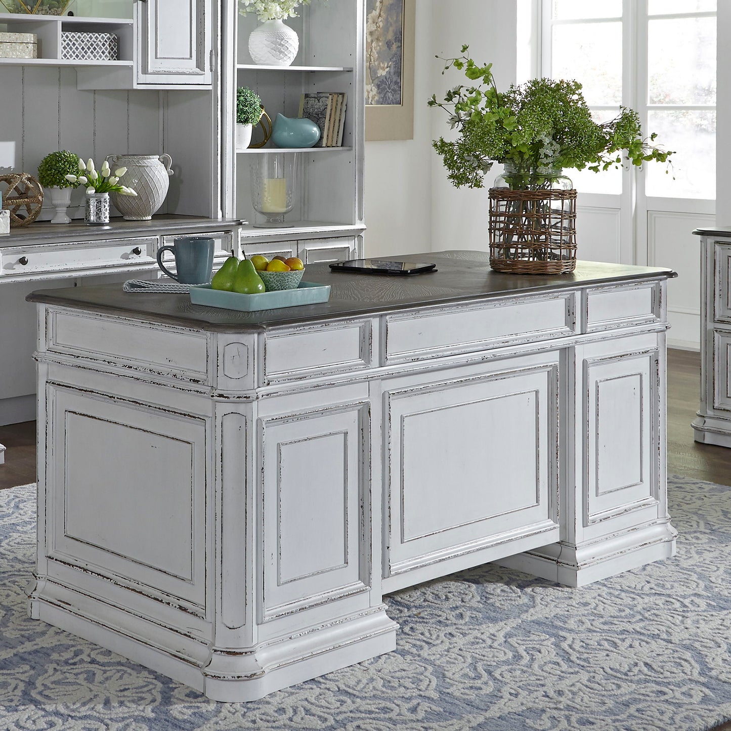 Magnolia Manor - Jr Executive Desk Base - Antique White