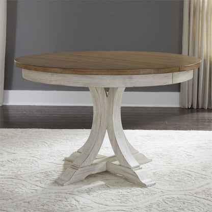 Farmhouse Reimagined - Oval Pedestal Table Top - Antique White / Chestnut Tops