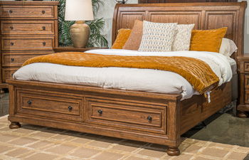 Zackaryn - Queen Rails With Roll Slats - Warm Brown