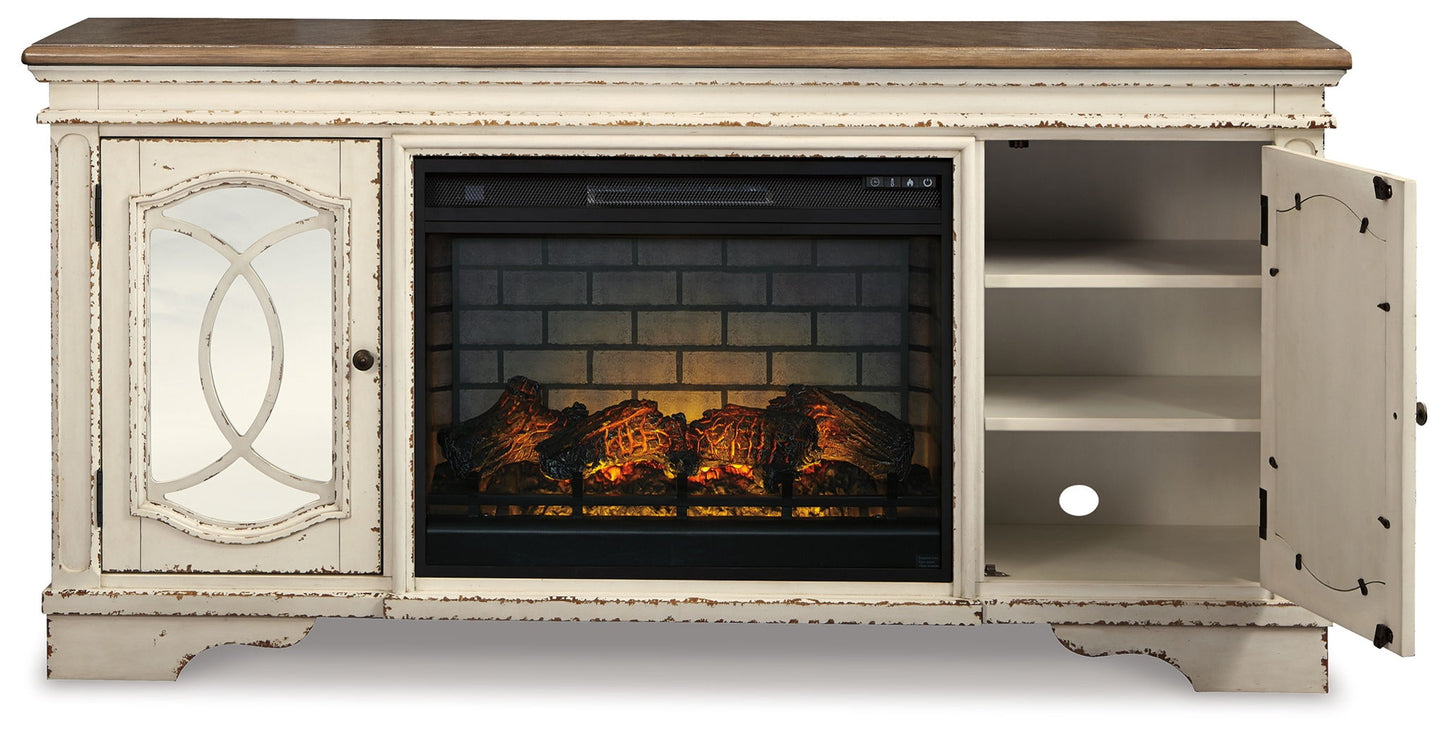 Realyn - 2 Pc. - 74" TV Stand with Electric Infrared Fireplace Insert - Chipped White