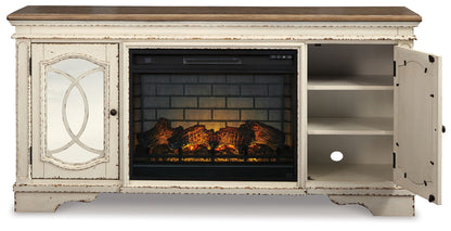 Realyn - 2 Pc. - 74" TV Stand with Electric Infrared Fireplace Insert - Chipped White