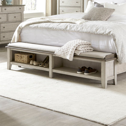 Ivy Hollow - Queen Upholstered Bench Footboard - Weathered Linen / Dusty Taupe