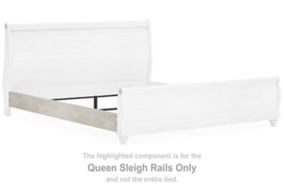 Willowton - Queen Sleigh Rails with Faux Plank Design - Whitewash
