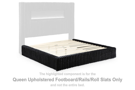 Tayleena - Queen Upholstered Footboard / Rails / Roll Slats - Black