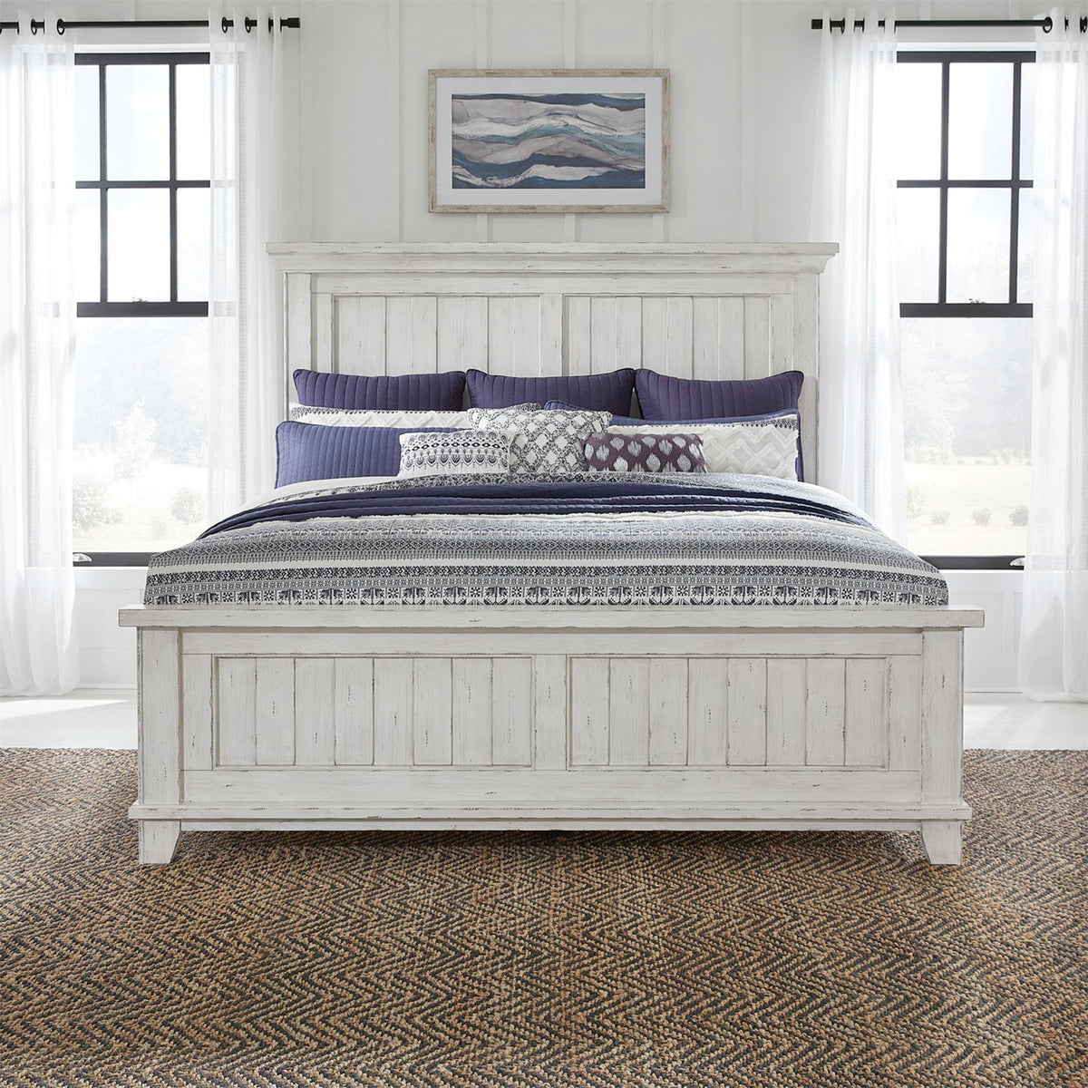 River Place - California King Panel Bed Rails - Riverstone White & Tobacco