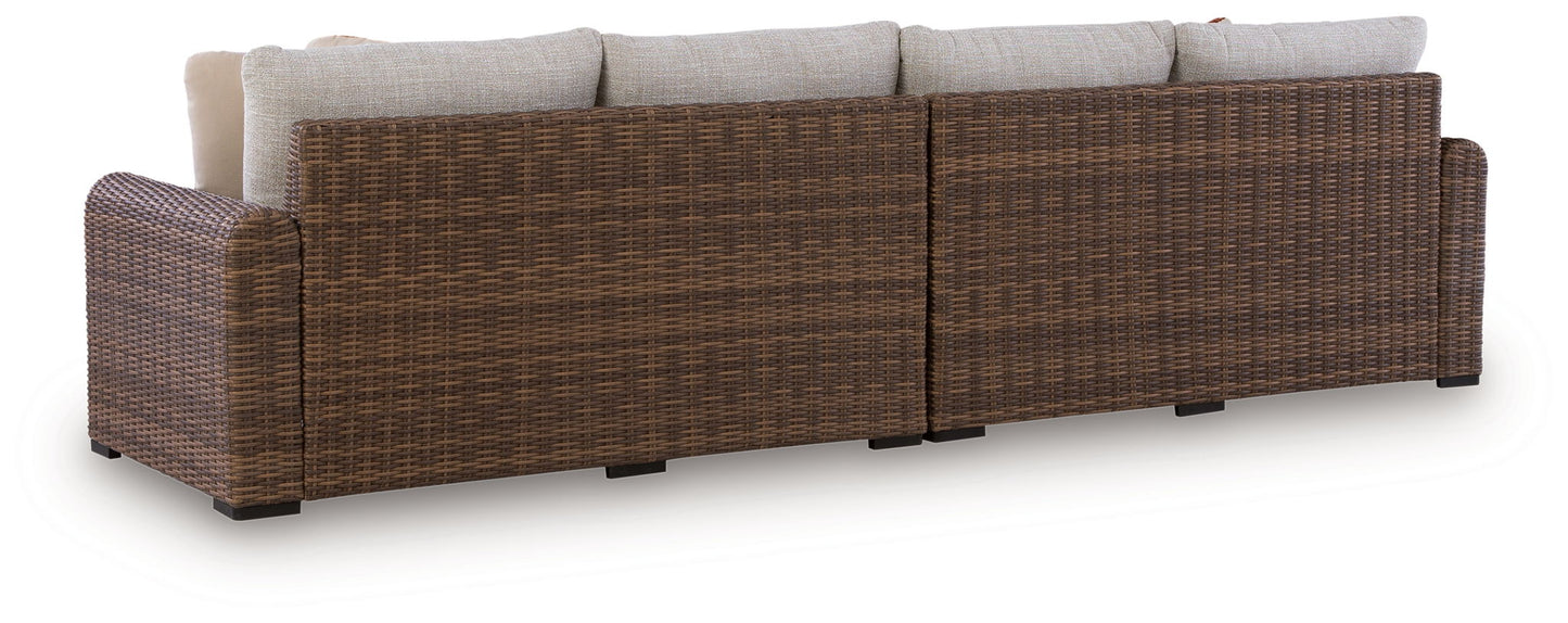 Dolan Creek - RAF/LAF Loveseat With Cushion (Set of 2) - Beige / Brown