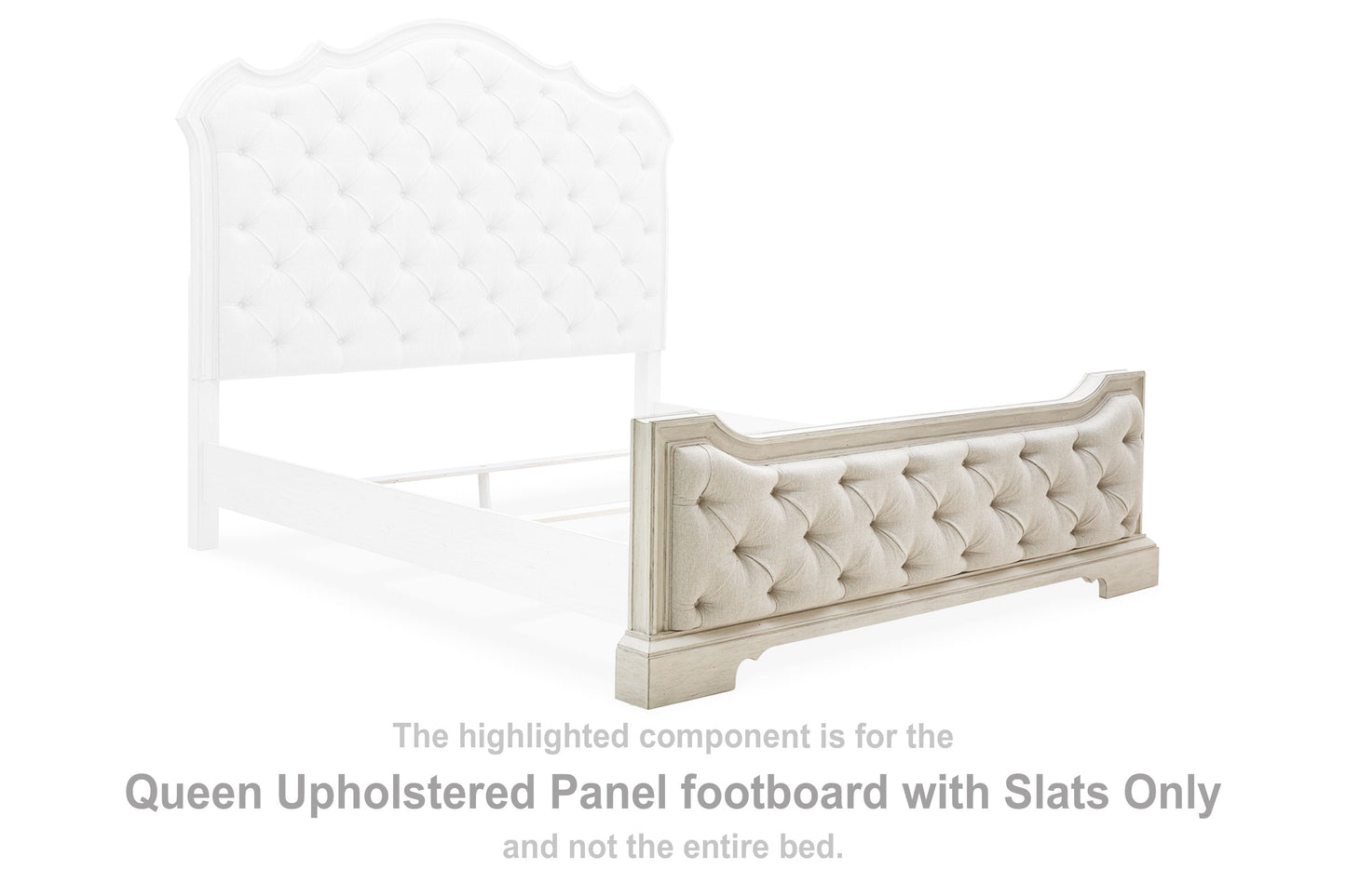 Arlendyne - Queen Upholstered Panel Footboard With Slats - Antique White