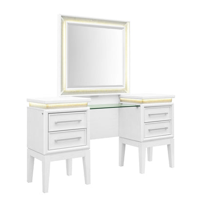 Reflections - Vanity Desk - Pearl White & Rhinestone